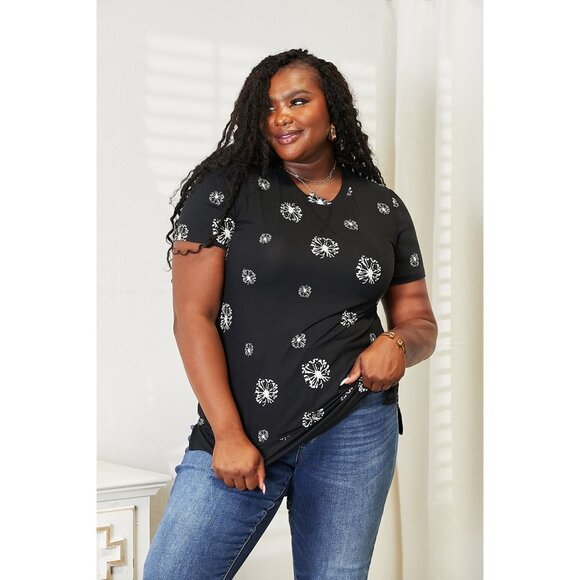 Double Take Dandelion Print Round Neck T-Shirt - Picture 1 of 10